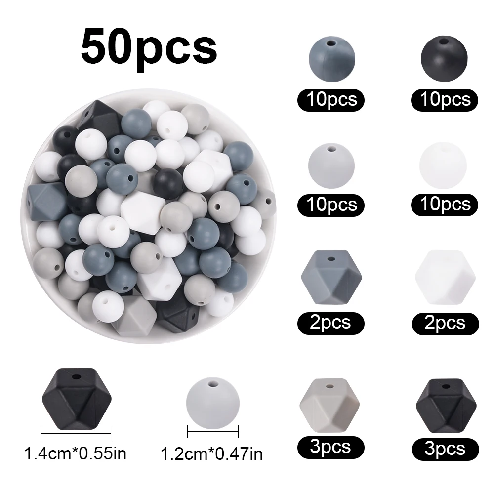 LOFCA 50 Stück 12 mm sechseckige Silikonperlen für die Herstellung von DIY-Mischperlen, Schlüsselanhänger, Armbändern, Halsketten, Schmuckzubehör – Detail 13