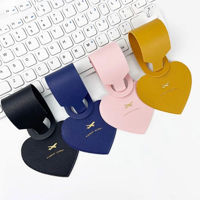 

PU Leather Heart Shape Leather Luggage Tag Travel Suitcase Name ID Address Holder Baggage Tags Boarding Bag Portable Label