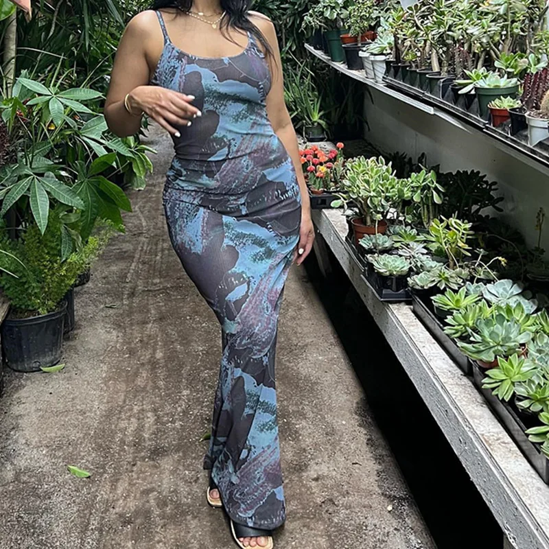 

Новое модное женское длинное платье на бретельках с принтом облегающее платье с разрезом для женского коктейльного клуба уличный стиль S M L