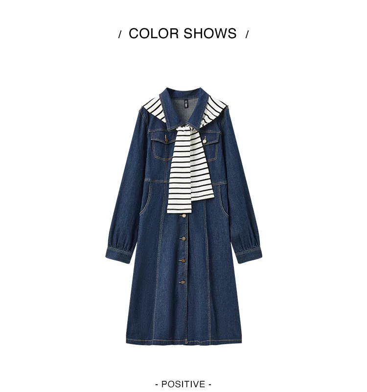 Denim Dress Women With Shawl Mid-length Dress Workwear Style in Spring