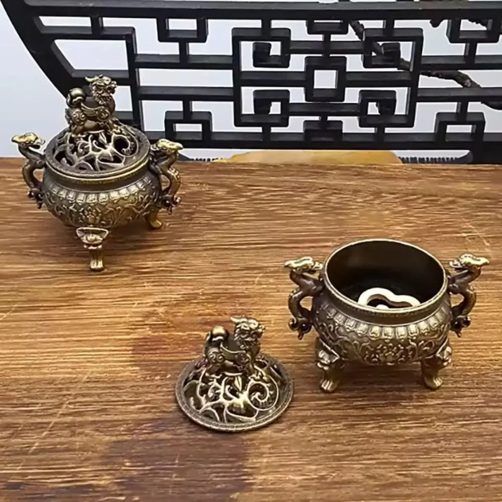 Alloy Incense Burner Animal Foot Plate Mini Sandalwood Incense Burner Hollow Out Three Legged Stove Tea Ceremony Home Decoration