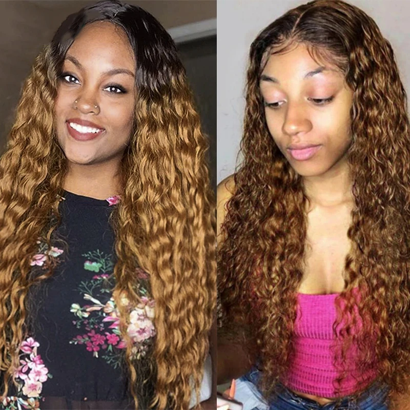 Water Wave Bundles With Frontal 13x4 Ombre Blonde Colored Hair 3 Bundles With Closure Brazilian Remy Human Hair Extensions