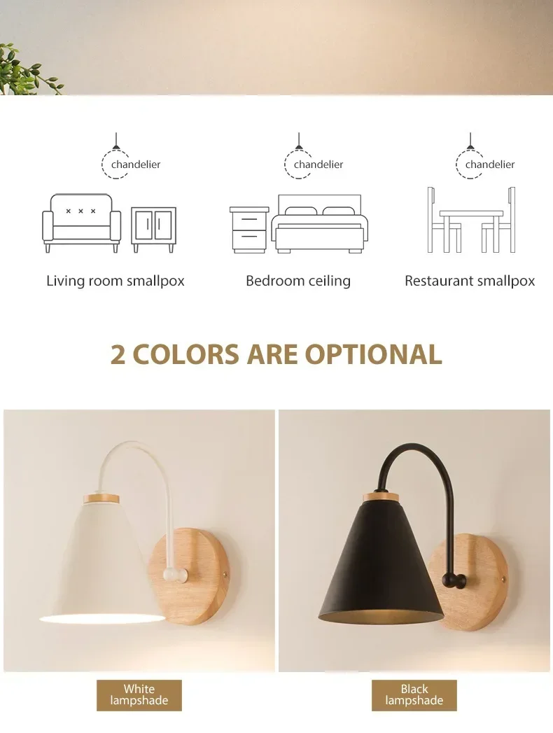 Nordic Wall Sconce Light Fixture for Bedroom Bedside Living Room Lighting Luminaire Lamp Indoor Wooden decor retro 6