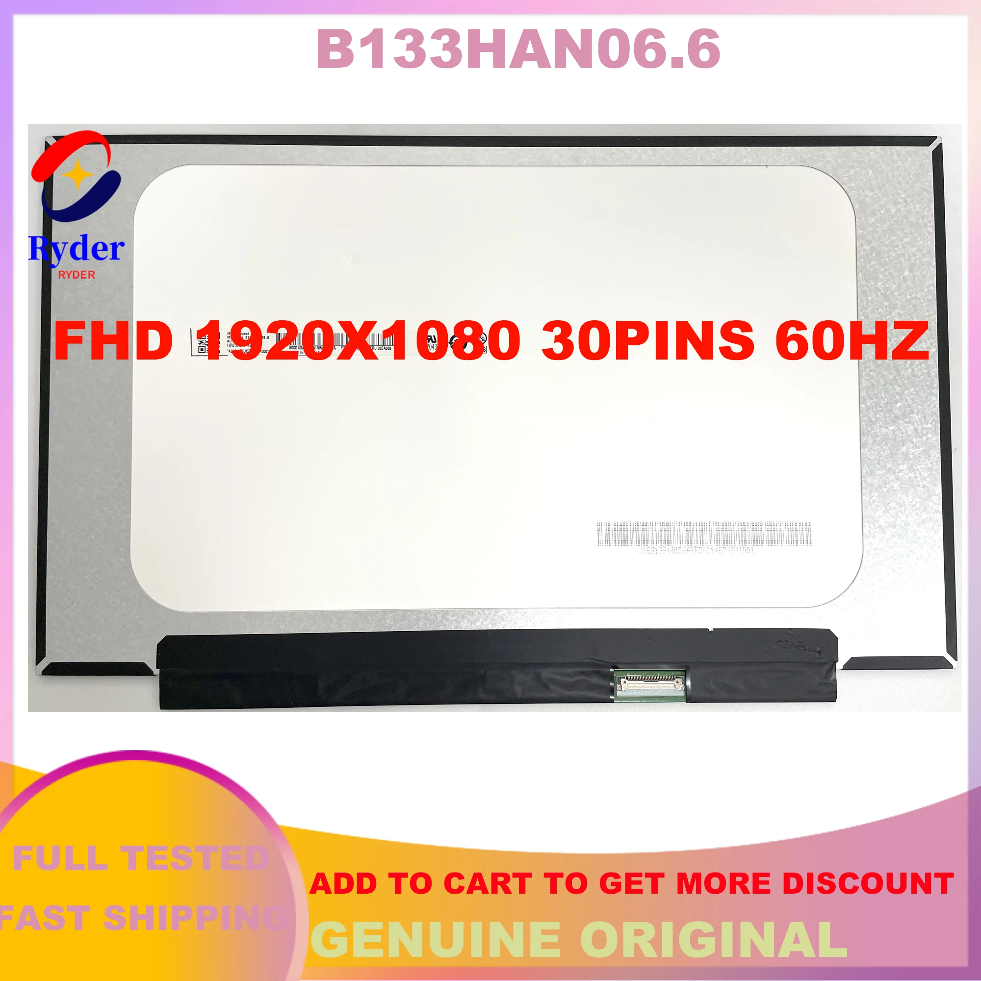 

13.3" Laptop LCD Screen Display B133HAN06 B133HAN06.6 FHD 1920*1080 IPS Matrix 30PINS EDP 21AB 21AC 5D11B91458 02DA368 02DA371