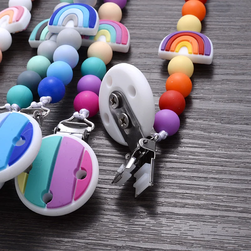 BPA Free Cartoon Silicone Baby Nipple Holder Clip Infant Teether Beads Pacifier Chain Nursing Chew Toys Gifts Soother Chain 5