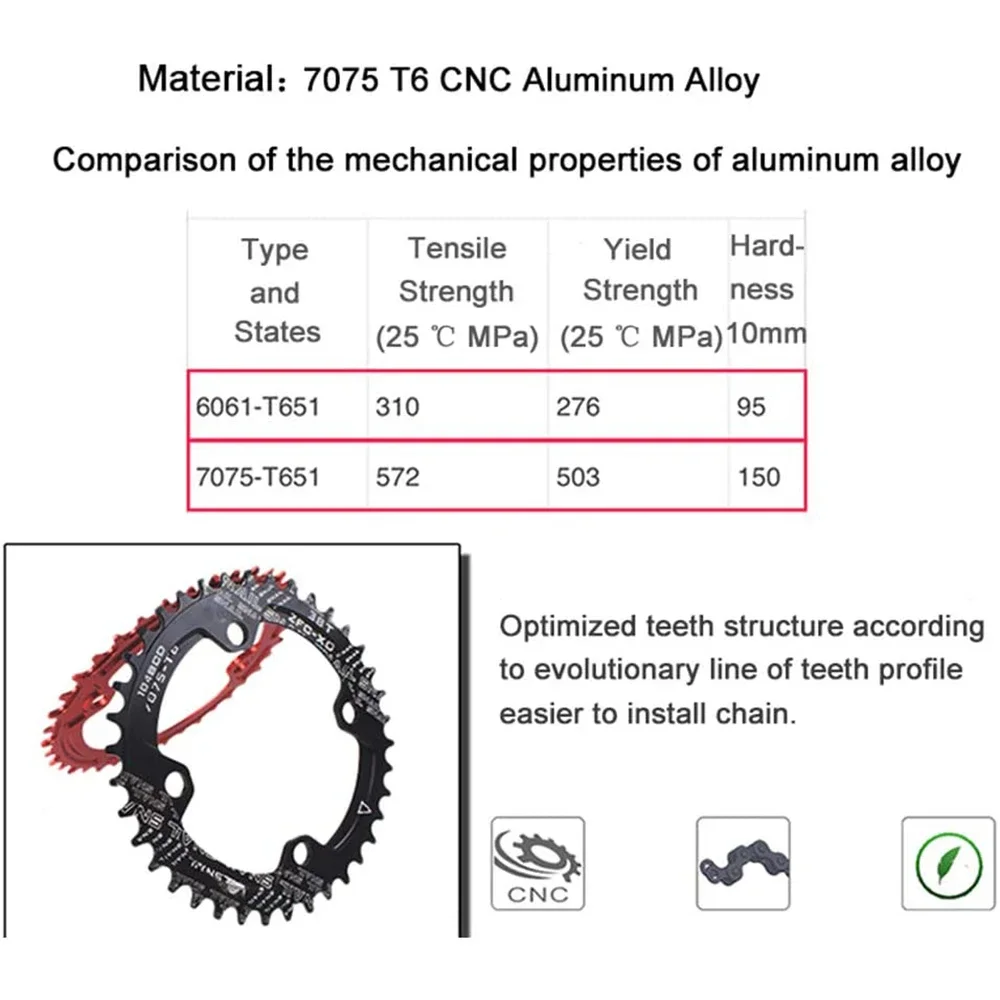 Bicycle Crankset Chainring 104BCD 32T 34T 36T 38T Teeth