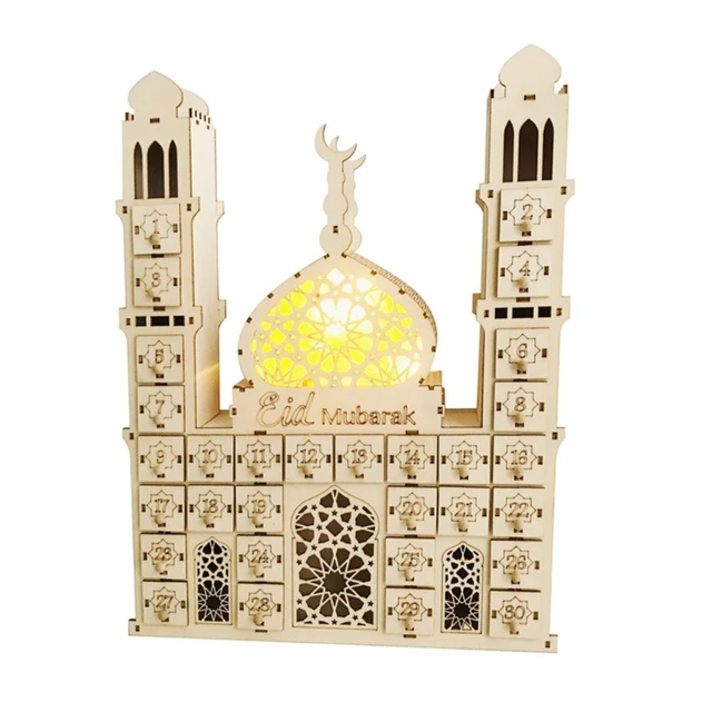 Ramadan Advent Calendar | Wooden Advent Calendar for Ramadan Decorations |  30 Days Countdown Ramadan Calendar Eid Mubarak Gift for Kids Adults (A)