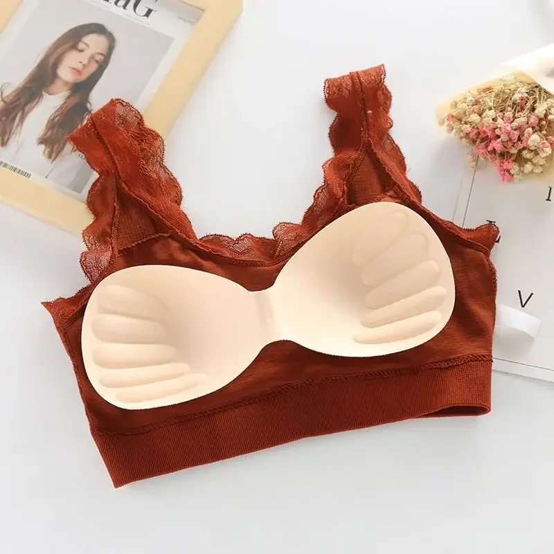 Sexy Lace Bras for Women Without Bones Underwire Push Up Sports Vest Tank Top Pads Invisible Back Bra Women Underwear 3