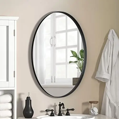 

Metal Frame Mirror - 18 x 28 Inch Bathroom Mounted Vanity Mirror Rounded Corner Black Frame Decorative Mirrors for Bedroom Ent