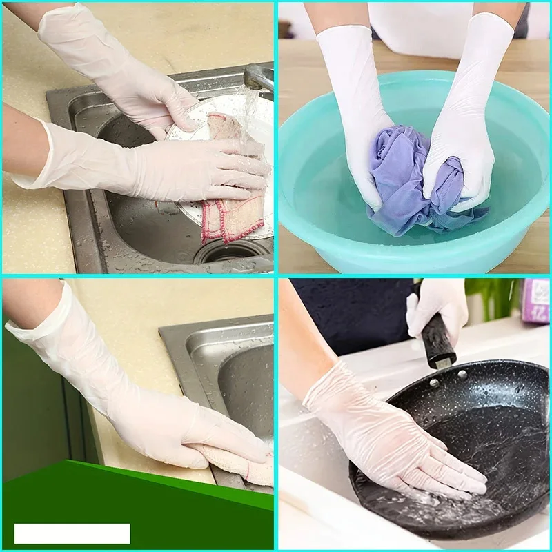 Nitrile Gloves Waterproof Oil Resistant Thickened Kitchen Hair Dye Tattoo Household Cleaning Tools 100PCS White