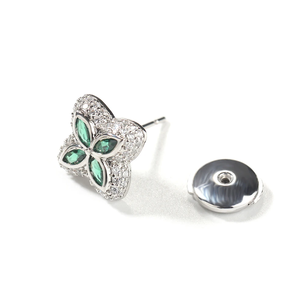 UWIN Iced Clover Earrings for Women Green/Black/White CZ Four Leaves Cubic Zirconia Stud Earrings Fashion Jewelry 4