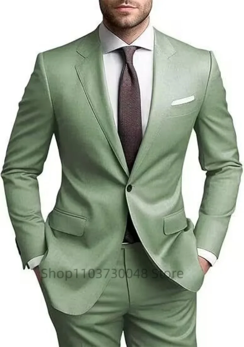 Smart Casual Men's Suit Notch Lapel One Button Jacket Pants Groom Wedding Prom Party Dinner Tuxedos Business 2-Piece Suits Set