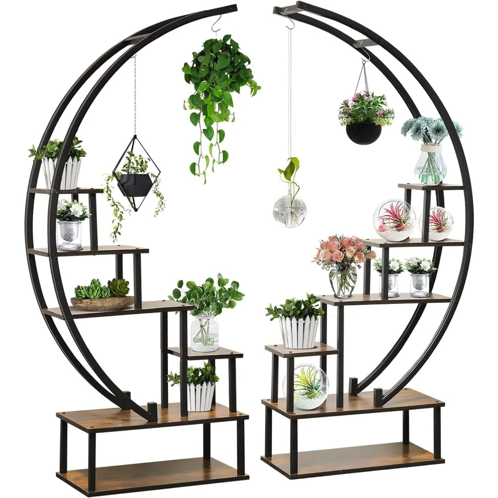 Elevens 2 Pcs 6 Tier Tall Metal Indoor Plant Stand Half-Moon-Shaped Plant Shelf Holder Multi-Purpose Stands plants decor p