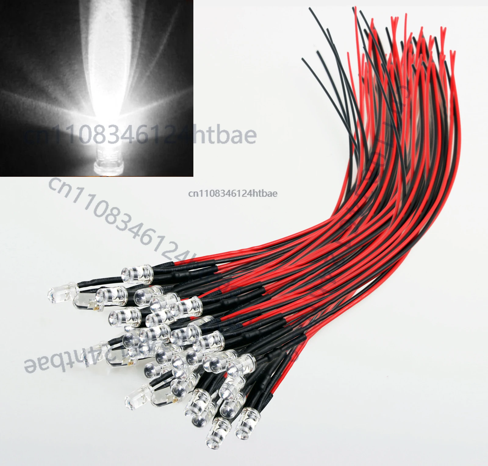 새로운 50개 흰색 사전 배선된 3mm 밝은 차가운 흰색 LED 사전 배선된 12V LED 전구 투명