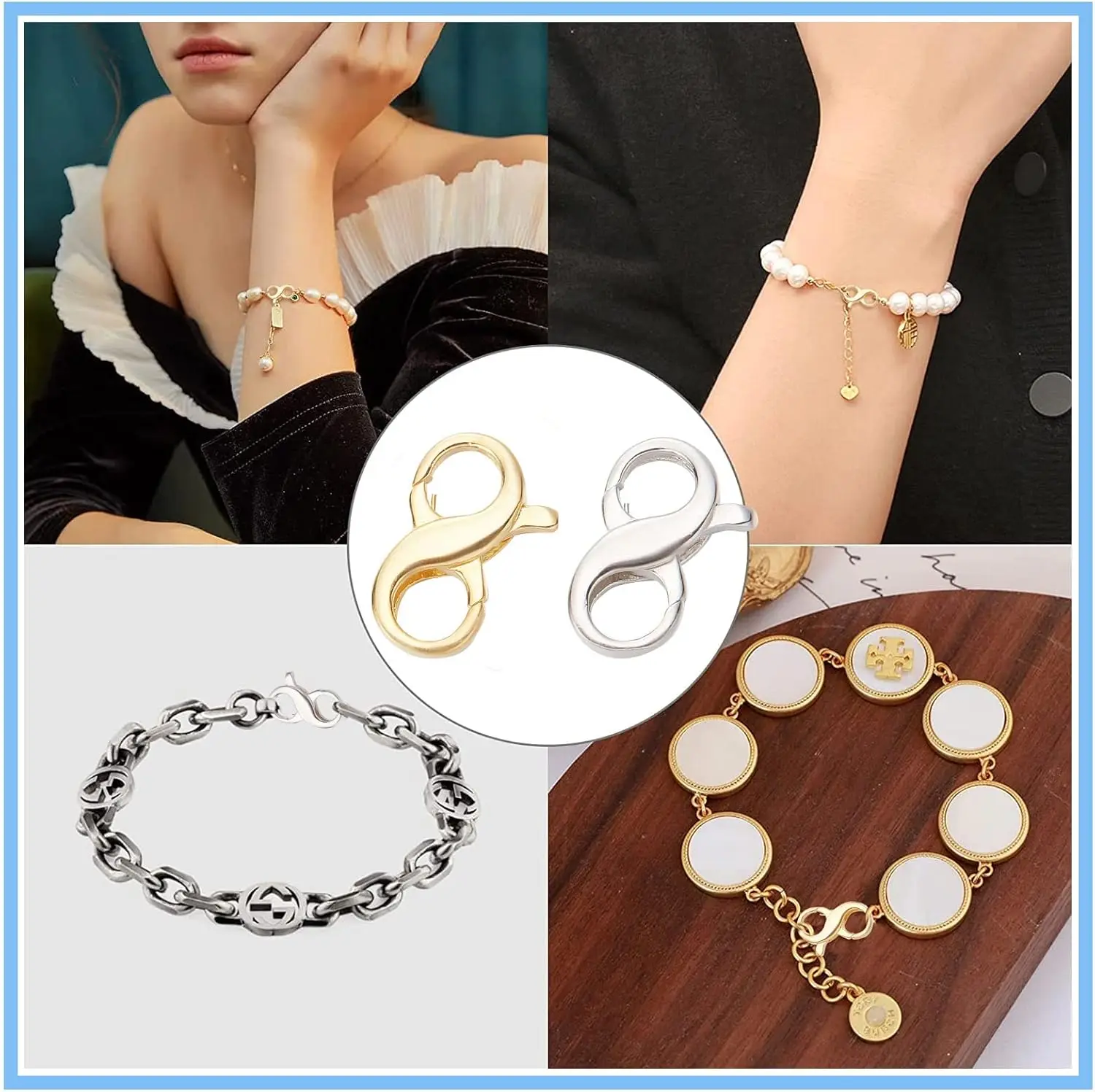 5 Stück 18 Karat vergoldetes Messing mit doppelter Öffnung, Karabinerverschluss, Verschlussverbinder für Halsketten, Armbänder, DIY-Schmuckzubehör – Detail 3