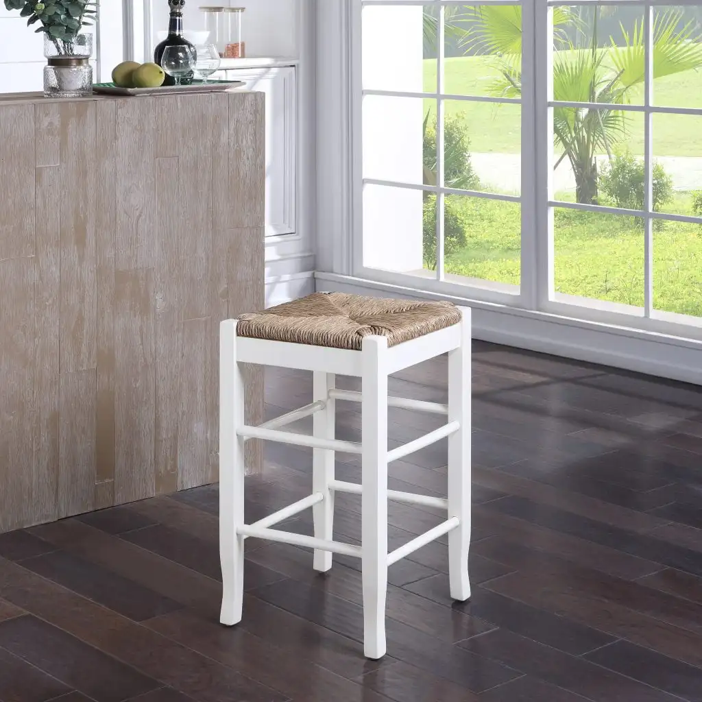 

24" Counter Height Bar Chair Kitchen Backless Wood Barstool Cream Finish