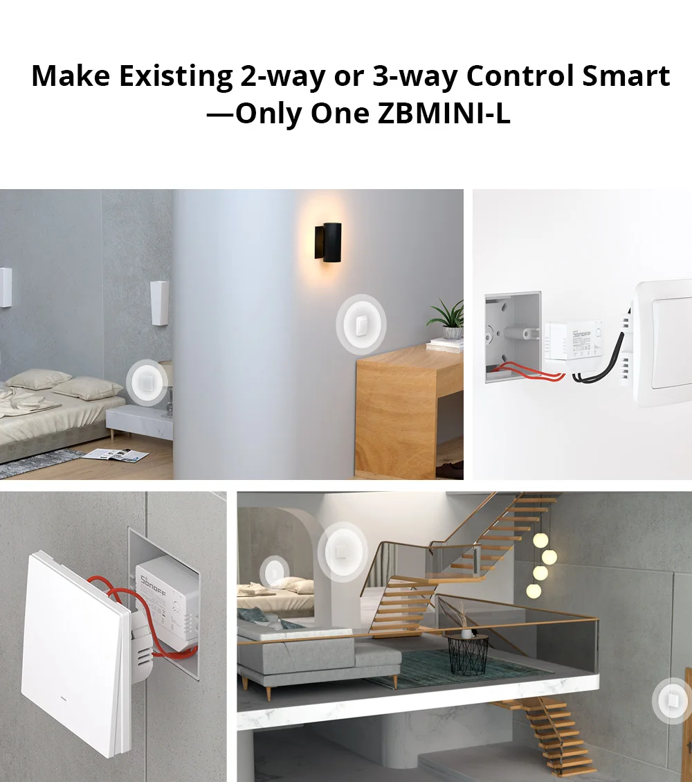 Sonoff ZBMINI-L Zigbee Mini Smart Switch 2 Way Control Wireless Switch No Neutral Wire Required, Support Ewelink APP Alexa Alice