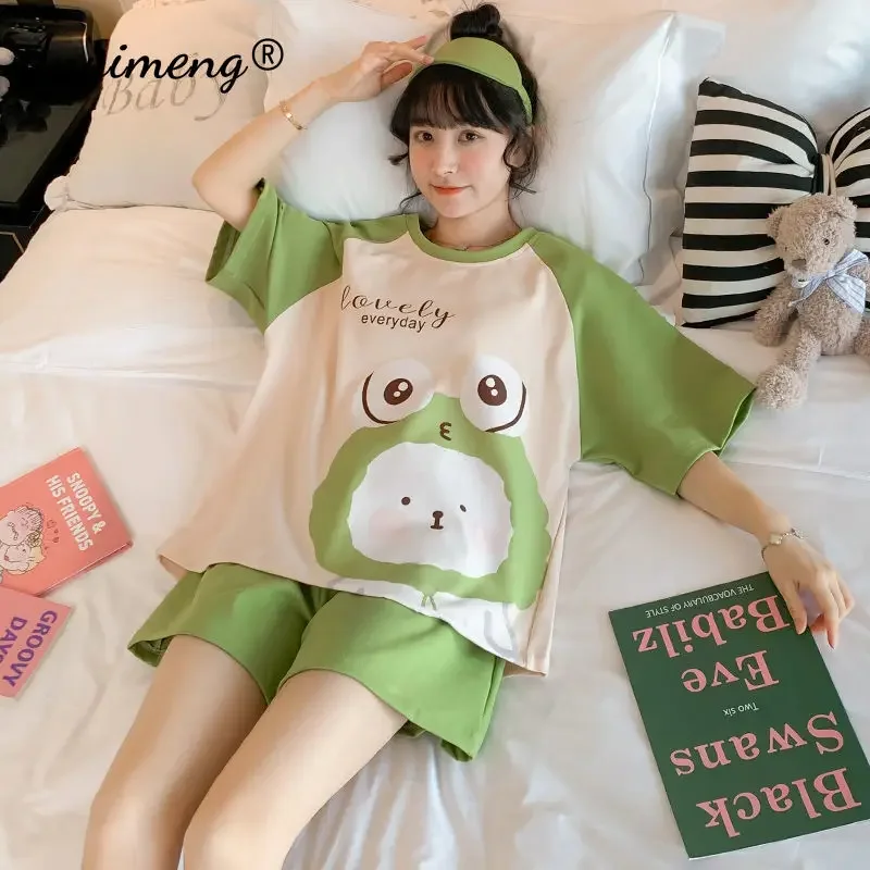 Kawaii Cartoon Dinosaur Pajamas Set for Womens Summer M-5XL Girls Shorts Fashion Loungewear Women Cute Pijamas Lady Sleepwear