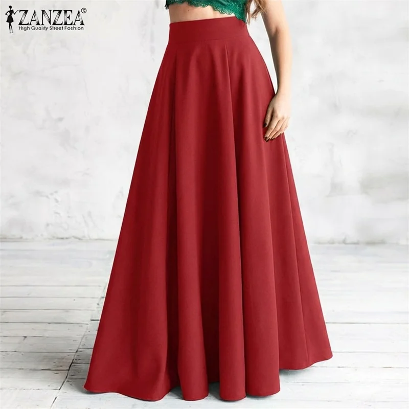 2026 ZANZEA Women Elegant Party Maxi Skirts Spring High Waist Faldas Saia Stylish Long Jupe Solid A-line Pleated Skirt Oversize