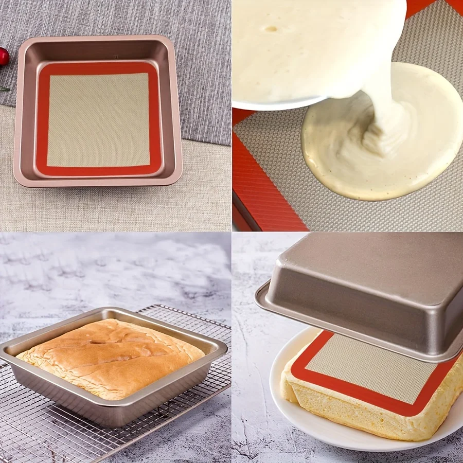 Square Silicone Baking Mats for 8/9 Inch Cake Pan Food Grade Non-stick Reusable Silicone Mat for Baking Pan Bread/Pastry