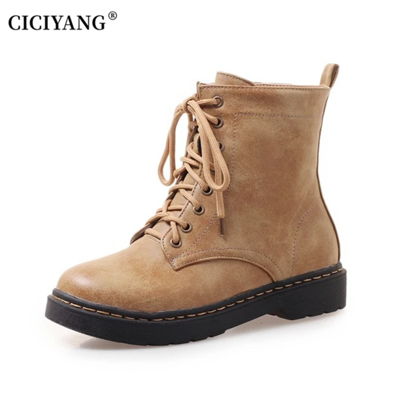 

CICIYANG Lace-up Marton Short Boots Women 2024 Autumn New Ladies Fashion Flat Ankle Boots Plus Size Women's Leather Shoes 43 44