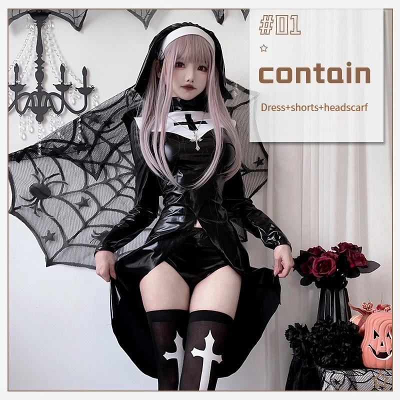 European and American Halloween Horror Vampire Nun Costume Plus Size Cross Dark Gothic Style Cosplay Cosplay Party Dress