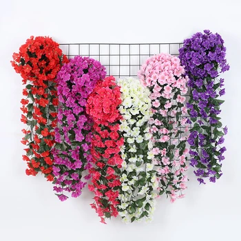 2PCS Artificial Violet Hanging Flower Vines Plastic Fake Flowers Wall Decor Plants Garland for Wedding Home Garden Decoration 5