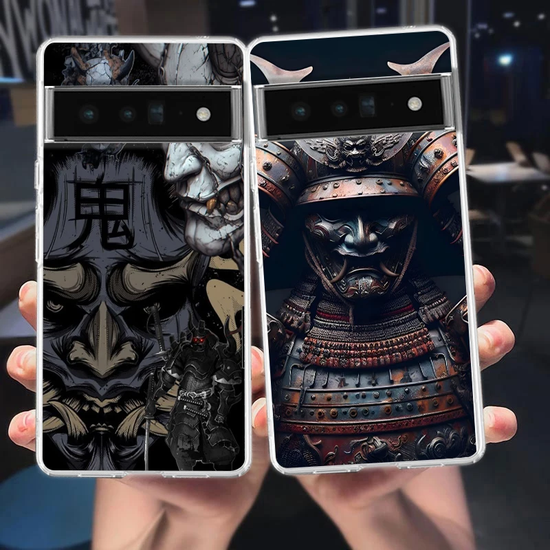 Clear Phone Case with Samurai Ghost Face Design - Soft TPU Cover