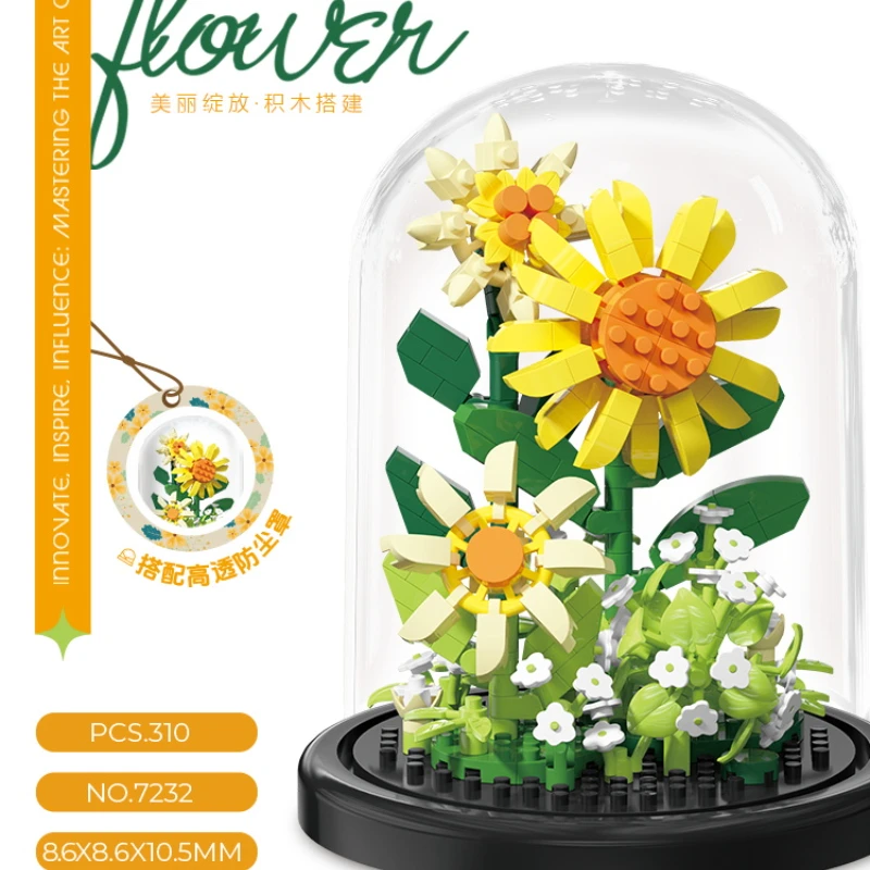 Flower Bouquet Bonsai Building Blocks Artificial Plastic Plant Dust Cover Micro Model Home Decoration Toy For Kid Birthday Gift 2