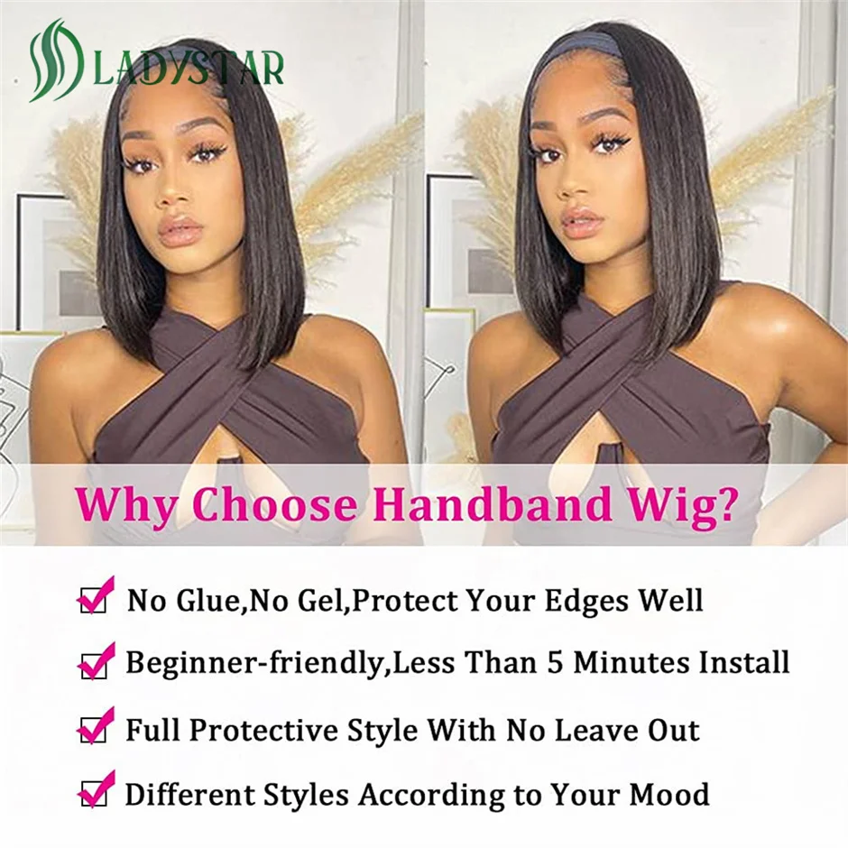 Bob Headband Wigs Human Hair Wig For Women