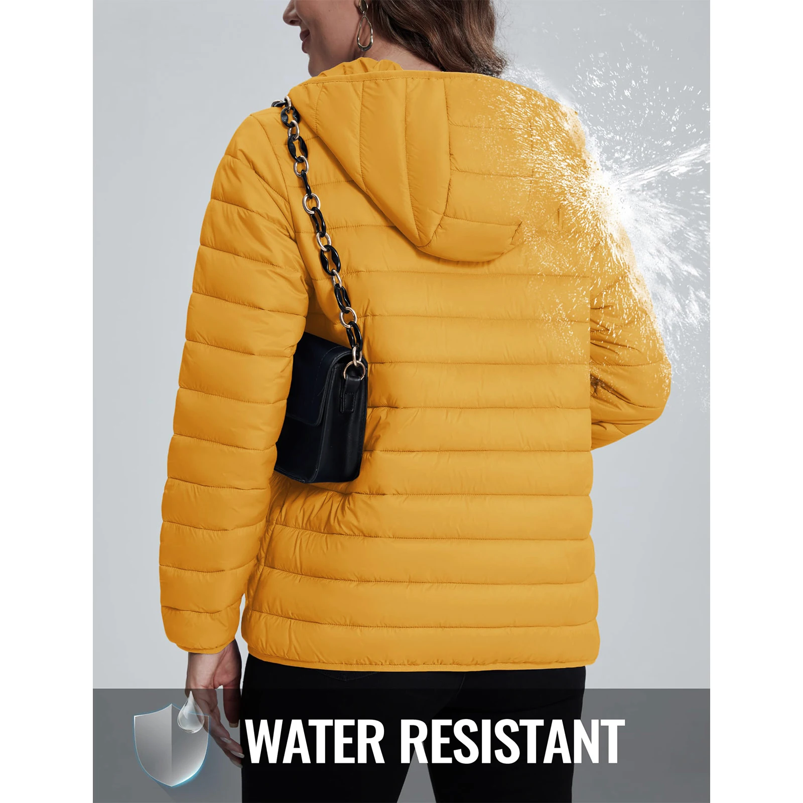 Women's Lightweight Hooded Puffer Jacket - Full Zip Windbreaker Quilted Down Coat