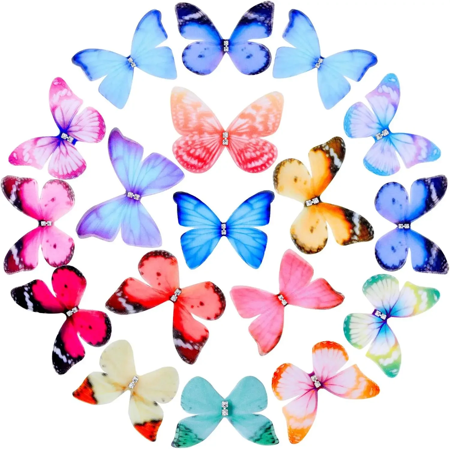 20pc Organza 나비 다채로운 두 레이어 나비 벽 장식 DIY 장식 공예 웨딩 Appliques에 대 한 3D 나비 장식