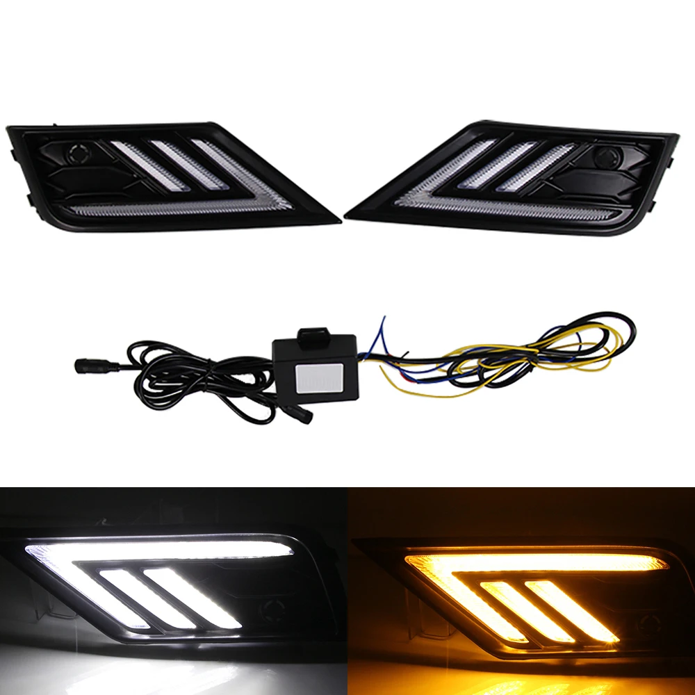 

Car Flashing 1Pair Car light for Volkswagen VW Tiguan 2017 2018 2019 DRL Daytime Running Light with Yellow Turn signal fog lamp