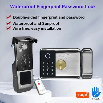 Outdoor Tuya Wifi Waterproof Smart Door Lock Double Side Fingerprint Sensor Digital Code IC Card TTLock App Electronic Gate Lock 1