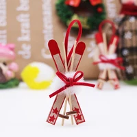 1Pc Xmas Tree Hanging Sled Ornament Wood Miniature Sleigh Hanging Pendant Ski Snow Sleigh Gift Tag Mantel Door Bookshelf Xmas