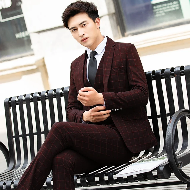 Men's British high-end (suit + vest + trousers) fashion gentleman business  handsome leisure slim three-piece suit - AliExpress