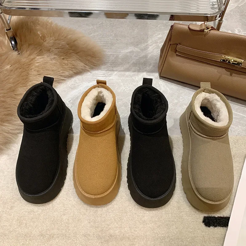 2023 Winter Warm Snow Boots Women Thick Plush Slip-On Platform Ankle Botas Mujer Large Size 41 Anti-Slip Faux Fur Cotton Boots