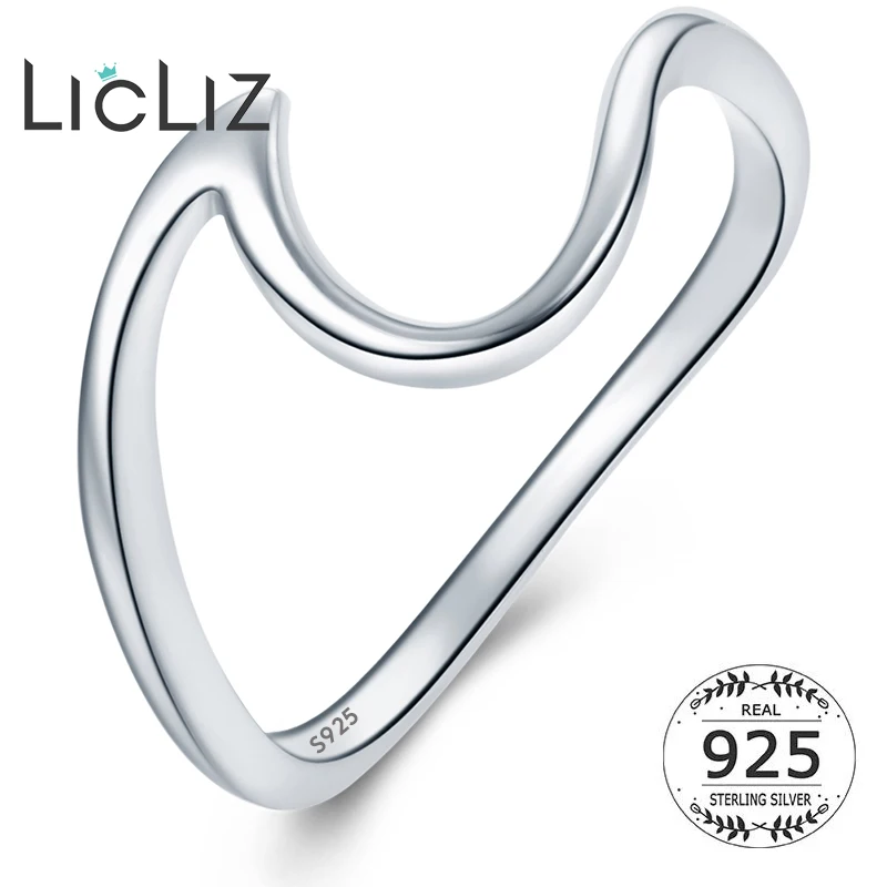 LicLiz New 925 Sterling Silver Surf Wave Ring for Women Party Wedding Jewelry Accessories Anillos Plata 925 Para Mujer LR0758