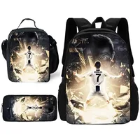 Football CR7 Star Child School Backpack with Lunch Bags Pencil Bags School Bags for R-Ronaldos Boys Girls Best Gift