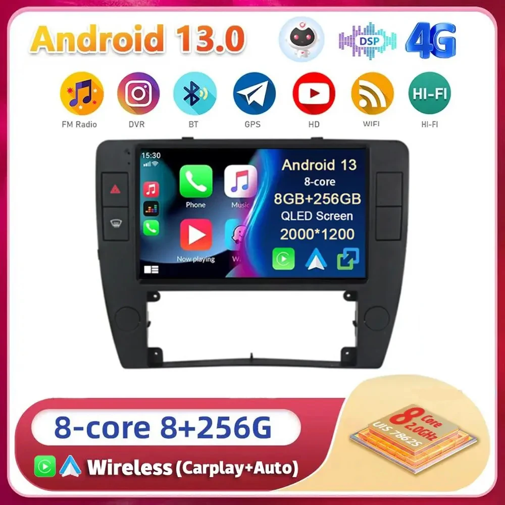 

Android 13 Carplay Auto For Volkswagen VW Passat B5 2000 2001 2002 2003 2004 2005 Multimedia Car Radio Player Video WIFI+4G DSP