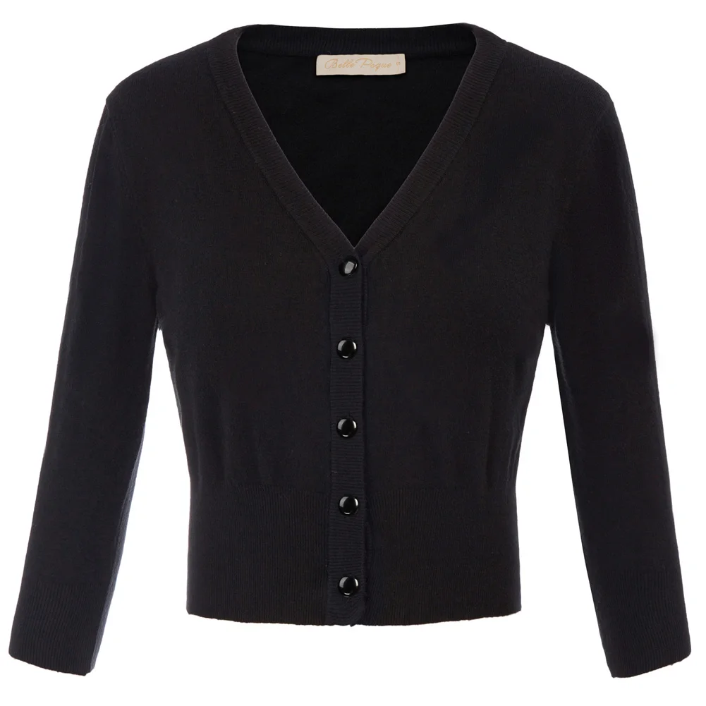 

BP Women Cropped Cardigan 3/4 Sleeve V-Neck Button-up Sweater Knitwear