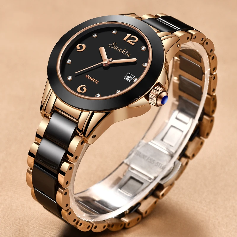 Elegant Women's Ceramic Bracelet Watch - Waterproof Ladies' Timepiece with Gift Box