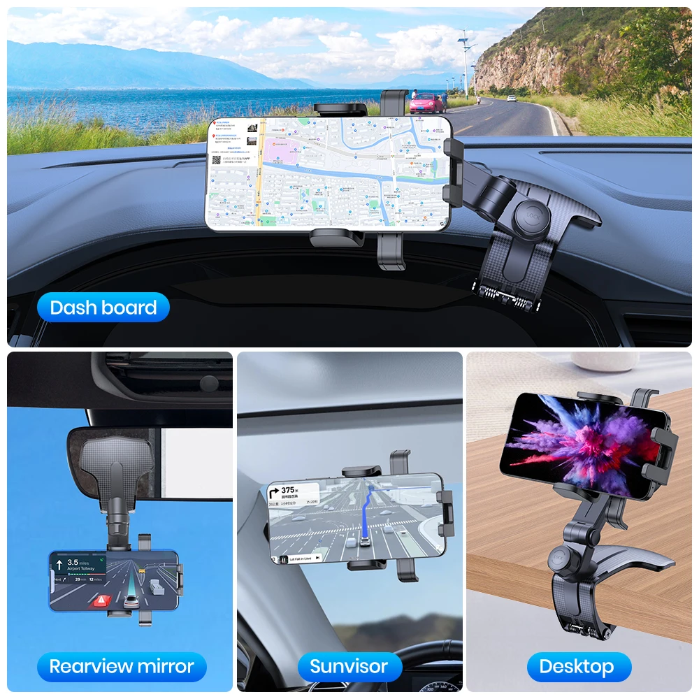 Car Phone Holder Dashboard Clip Stand Multi-Angle Rotation Silicone Anti-Slip Co