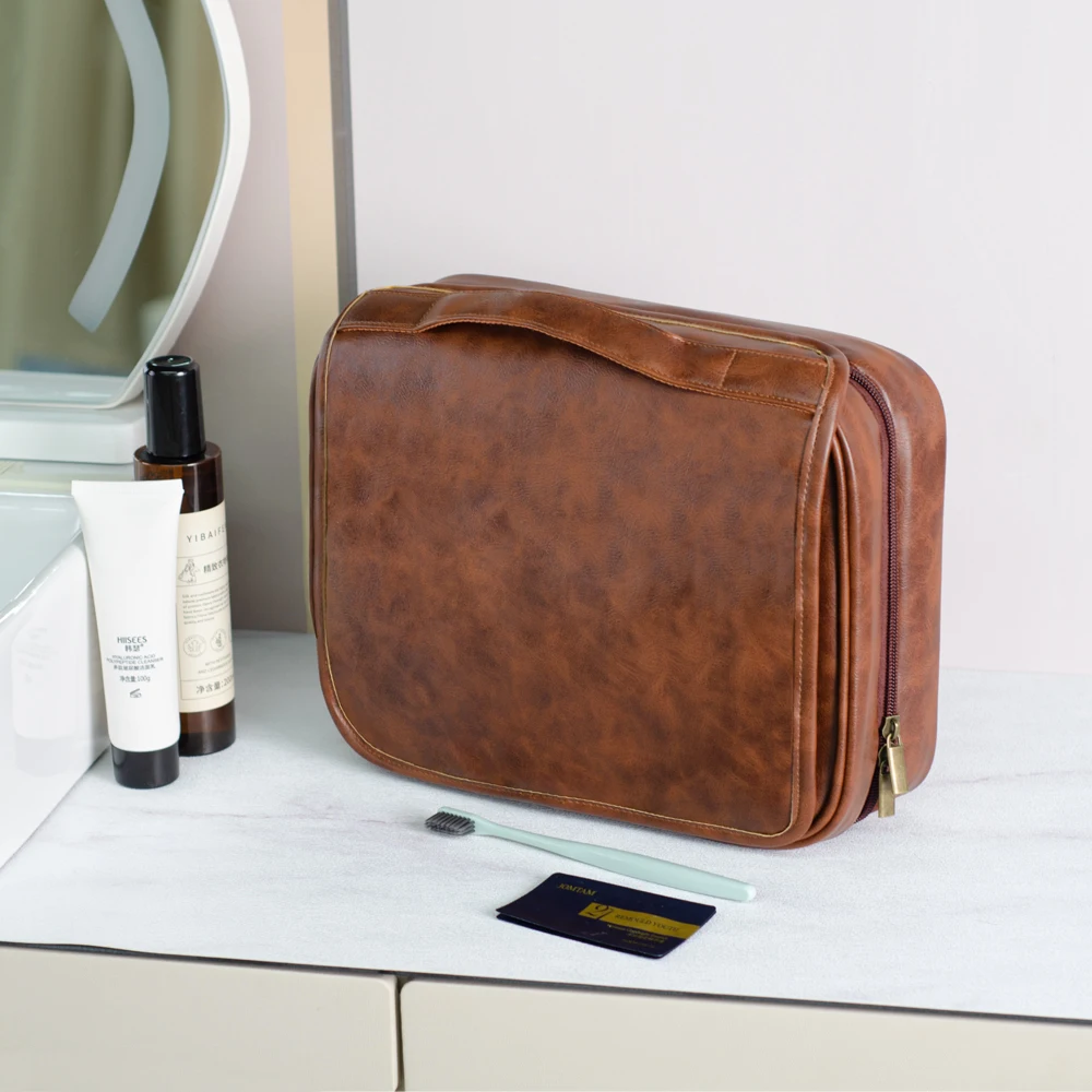 2024 new men's business pu wash bag large capacity high-end storage partition waterproof makeup bag storage bag 6