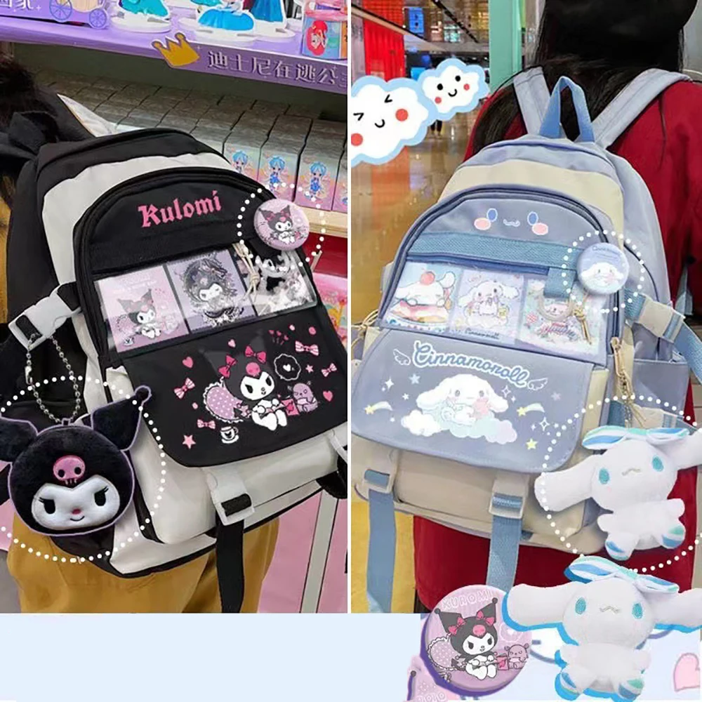 Sanrio-mochilas de dibujos animados para niñas, mochilas escolares de Anime, Cinnamorol, Kuromi, bolsos escolares para estudiantes universitarios