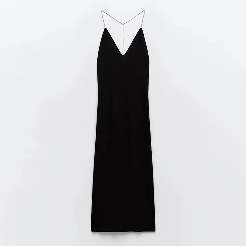 

2024 New Spring V-Neck Spaghetti Strap Knit Dress Women Summer Glossy Sleeveless Backless Dress Female Camisole Knitted Dresses