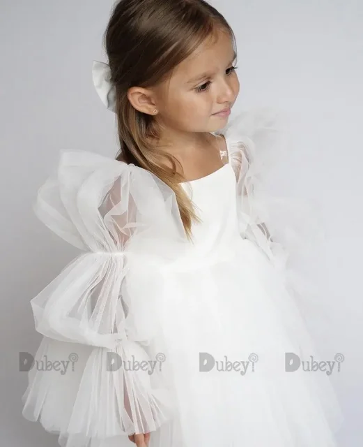 Robe d'anniversaire pour nouveau-né fille, blanche, pour fête de mariage, cérémonie de baptême, vêtements pour enfants de 3 ans 1
