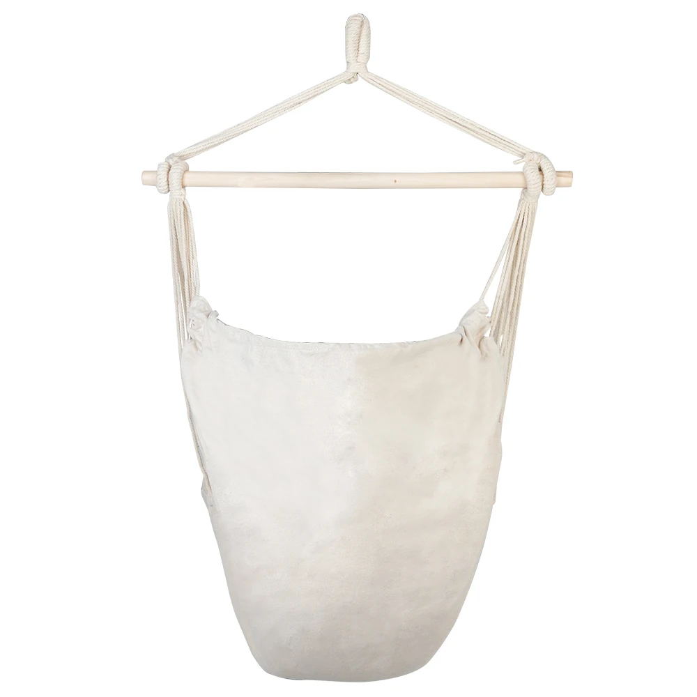 Distinctive Cotton Canvas Hanging Rope Chair with Pillows Beige 5