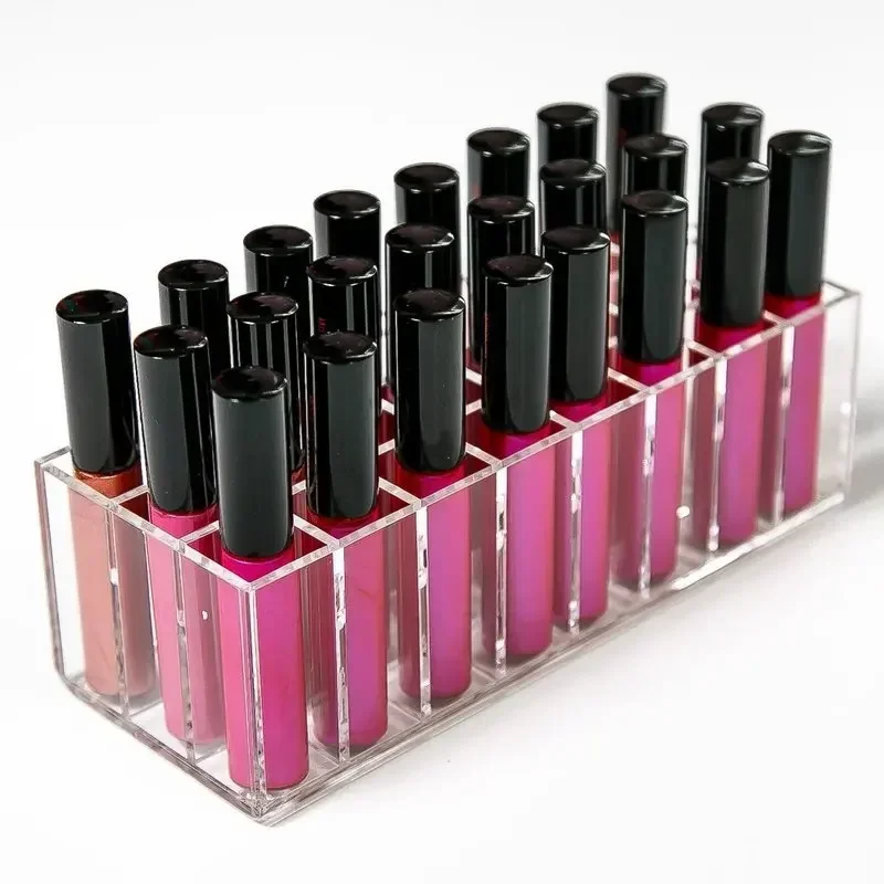 24 Lattices Acrylic Lipstick Organizer Lip Gloss Container Plastic Nail Polish Storage Box Makeup Holder Cosmetics Display Rack 6