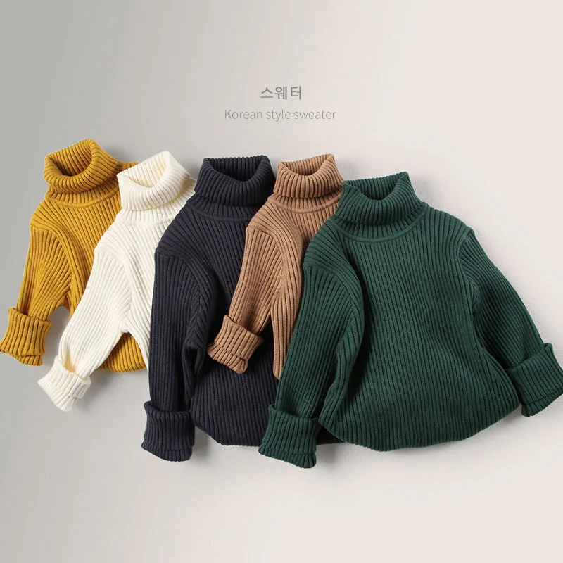 Autumn Winter Baby Boys Girls Turtleneck Sweaters Kids Pullover Top Solid Color Knitted Bottoming Sweaters Children Clothing kids sweater
